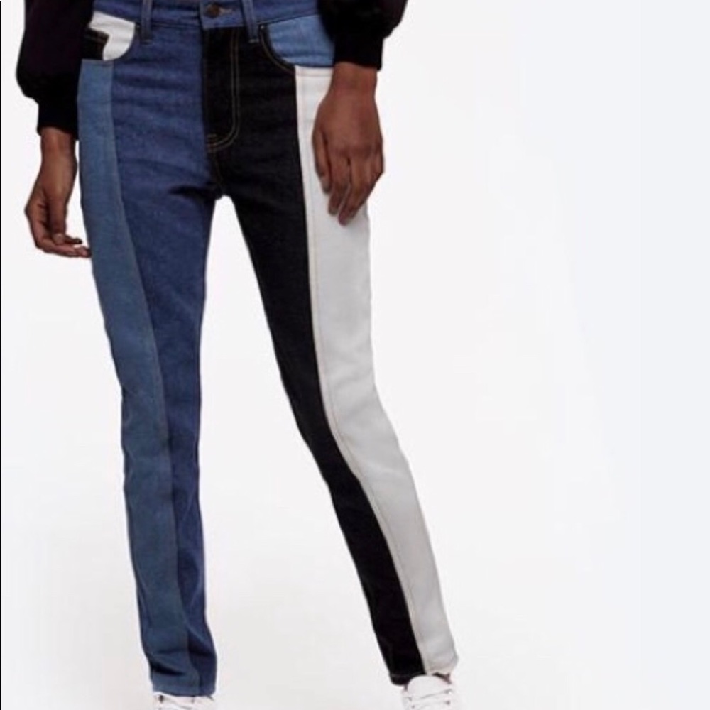 Patchwork jean high waisted